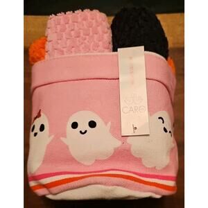 CARO Home Pink Halloween GHOST Washcloths Set of 5 in a bucket/basket KIDS NEW!